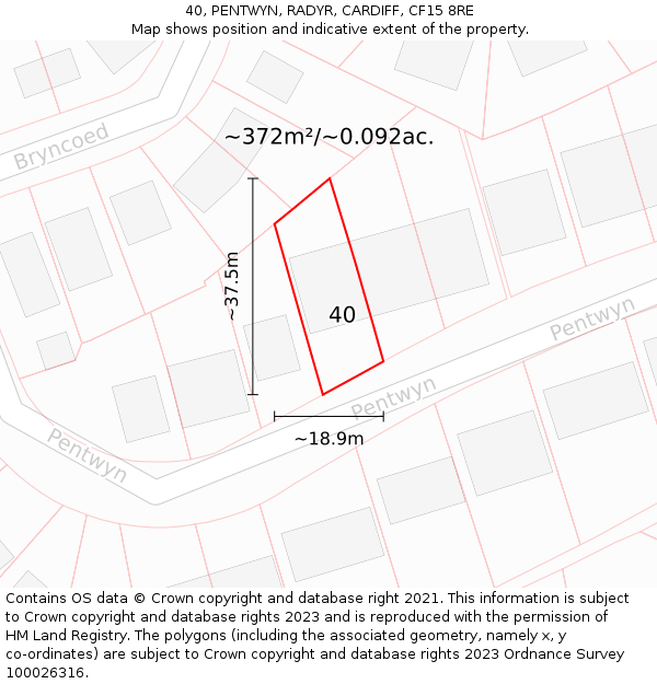 40, PENTWYN, RADYR, CARDIFF, CF15 8RE: Plot and title map