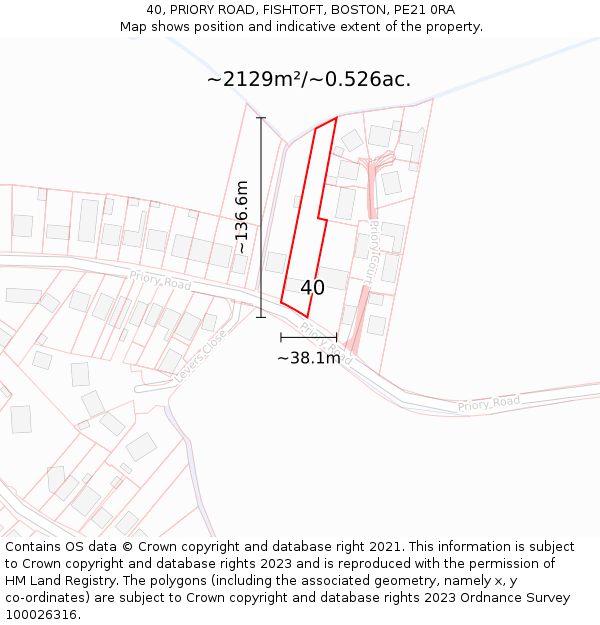 40, PRIORY ROAD, FISHTOFT, BOSTON, PE21 0RA: Plot and title map