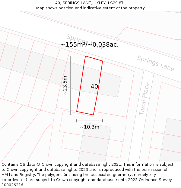 40, SPRINGS LANE, ILKLEY, LS29 8TH: Plot and title map