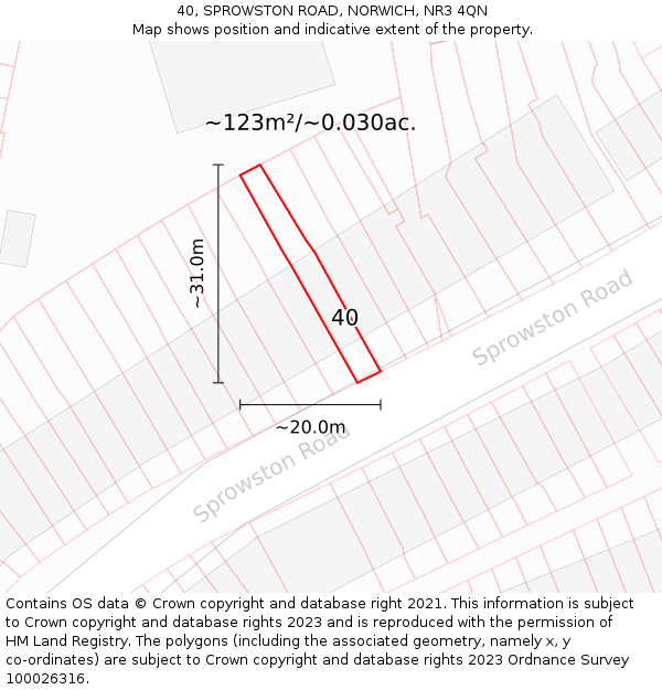 40, SPROWSTON ROAD, NORWICH, NR3 4QN: Plot and title map
