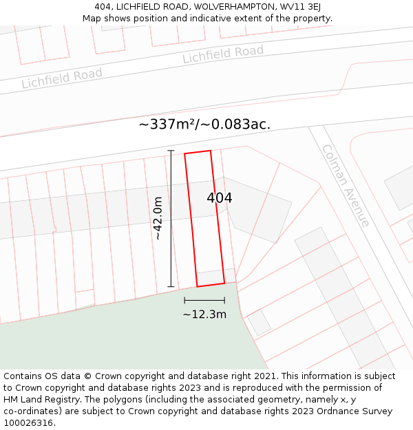 404, LICHFIELD ROAD, WOLVERHAMPTON, WV11 3EJ: Plot and title map