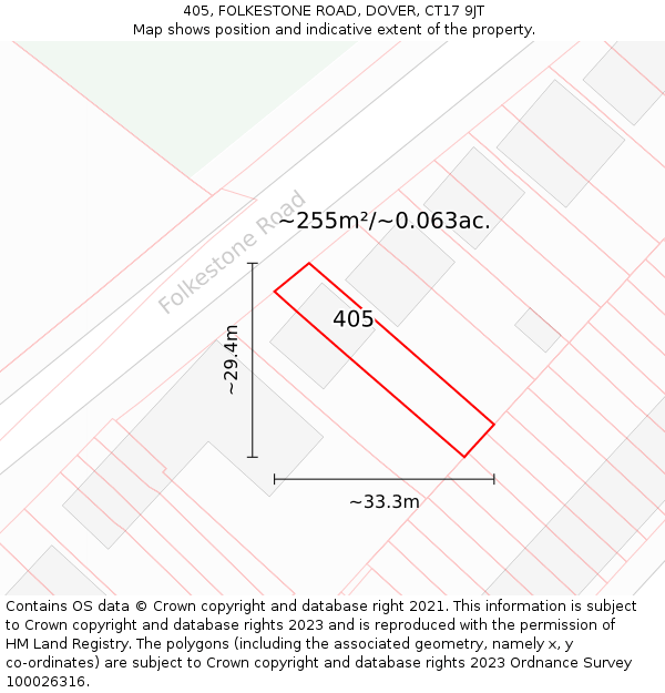 405, FOLKESTONE ROAD, DOVER, CT17 9JT: Plot and title map
