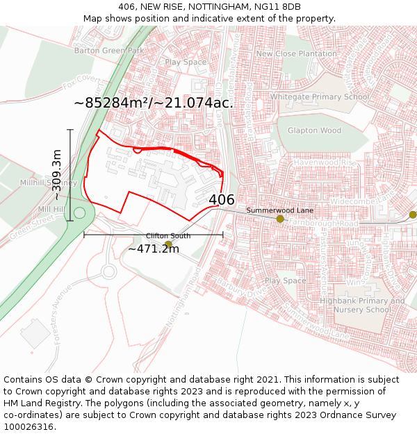 406, NEW RISE, NOTTINGHAM, NG11 8DB: Plot and title map