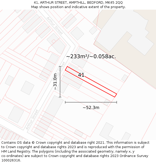41, ARTHUR STREET, AMPTHILL, BEDFORD, MK45 2QQ: Plot and title map