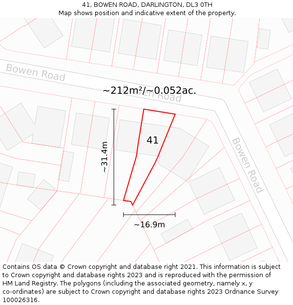 41, BOWEN ROAD, DARLINGTON, DL3 0TH: Plot and title map