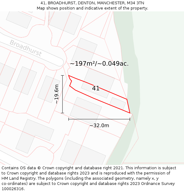 41, BROADHURST, DENTON, MANCHESTER, M34 3TN: Plot and title map