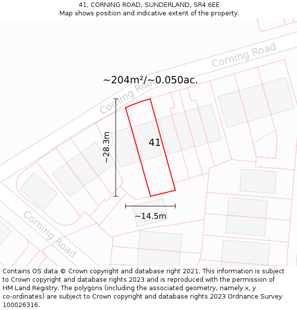 41, CORNING ROAD, SUNDERLAND, SR4 6EE: Plot and title map
