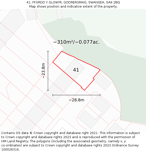 41, FFORDD Y GLOWYR, GODRERGRAIG, SWANSEA, SA9 2BQ: Plot and title map