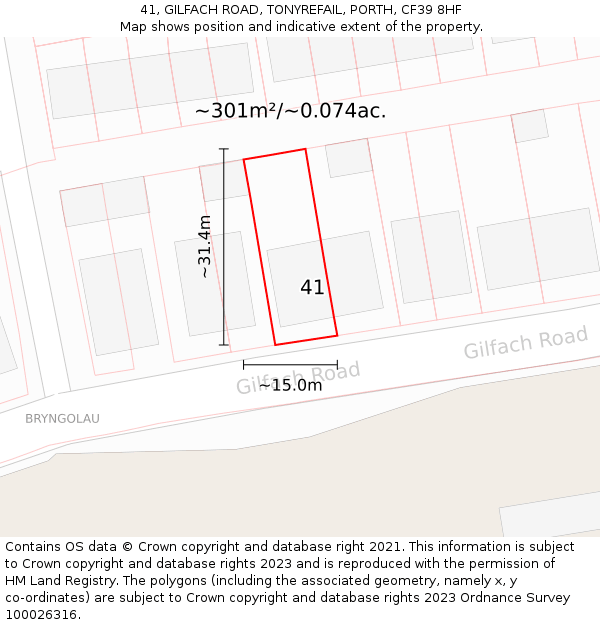 41, GILFACH ROAD, TONYREFAIL, PORTH, CF39 8HF: Plot and title map