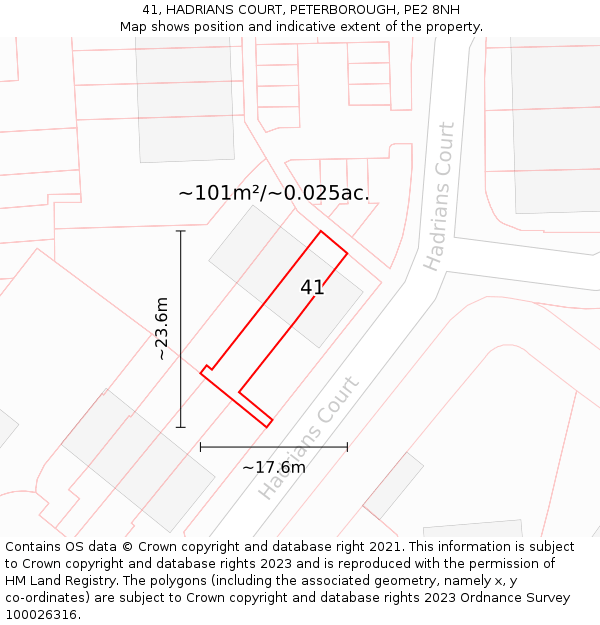 41, HADRIANS COURT, PETERBOROUGH, PE2 8NH: Plot and title map