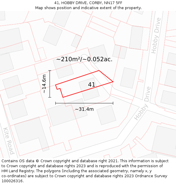 41, HOBBY DRIVE, CORBY, NN17 5FF: Plot and title map