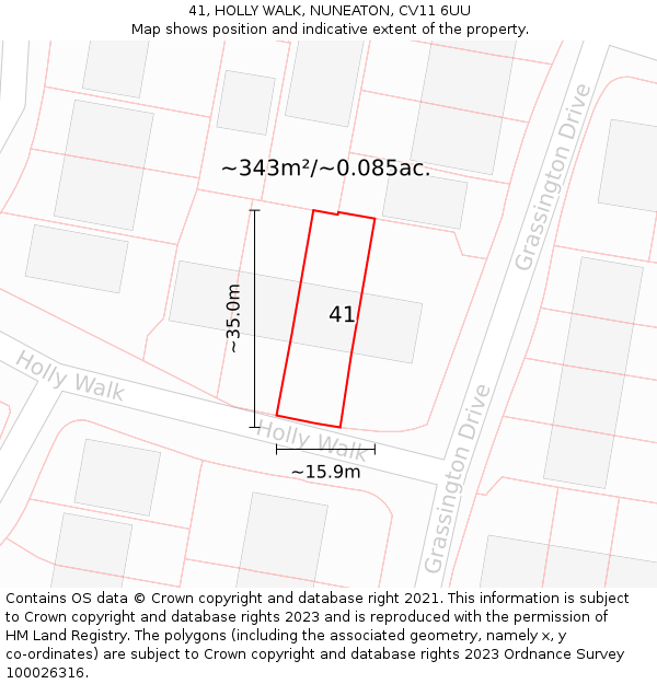 41, HOLLY WALK, NUNEATON, CV11 6UU: Plot and title map