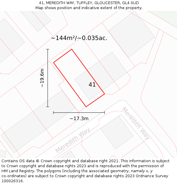 41, MEREDITH WAY, TUFFLEY, GLOUCESTER, GL4 0UD: Plot and title map