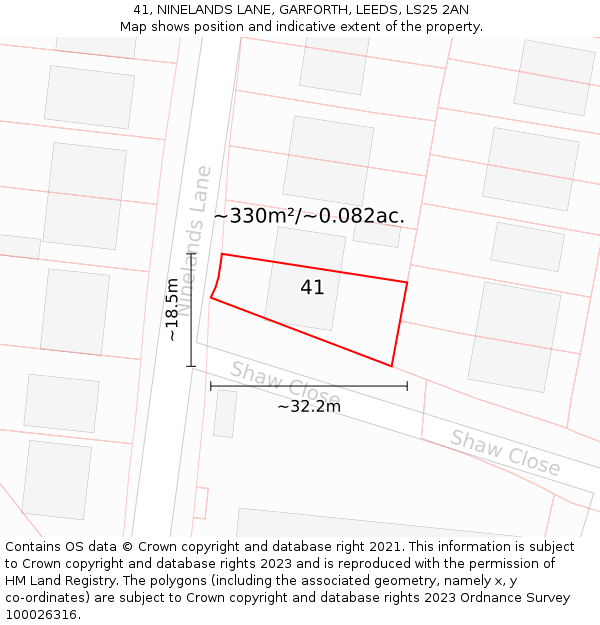 41, NINELANDS LANE, GARFORTH, LEEDS, LS25 2AN: Plot and title map
