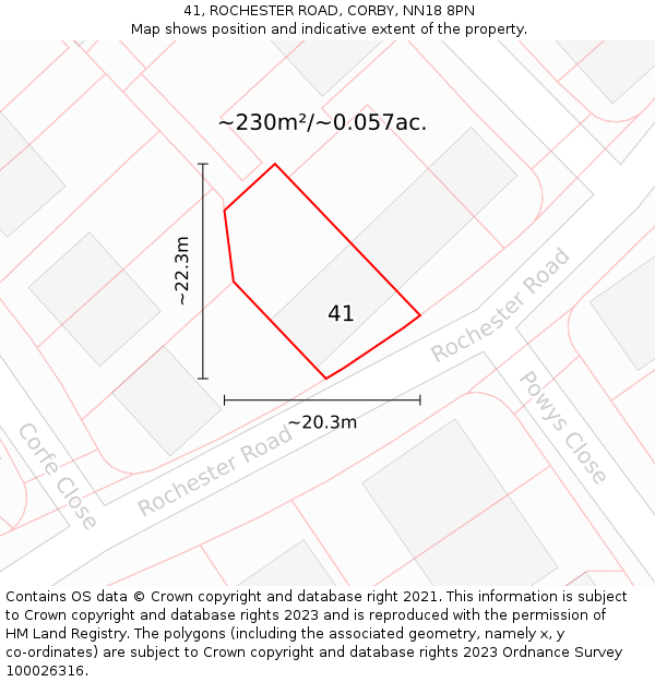 41, ROCHESTER ROAD, CORBY, NN18 8PN: Plot and title map