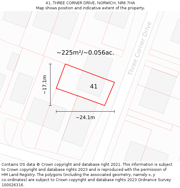 41, THREE CORNER DRIVE, NORWICH, NR6 7HA: Plot and title map