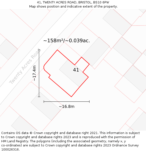 41, TWENTY ACRES ROAD, BRISTOL, BS10 6PW: Plot and title map