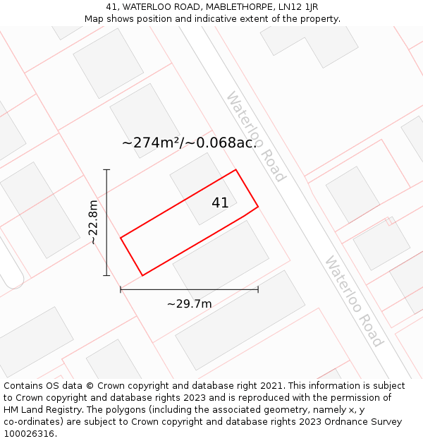 41, WATERLOO ROAD, MABLETHORPE, LN12 1JR: Plot and title map