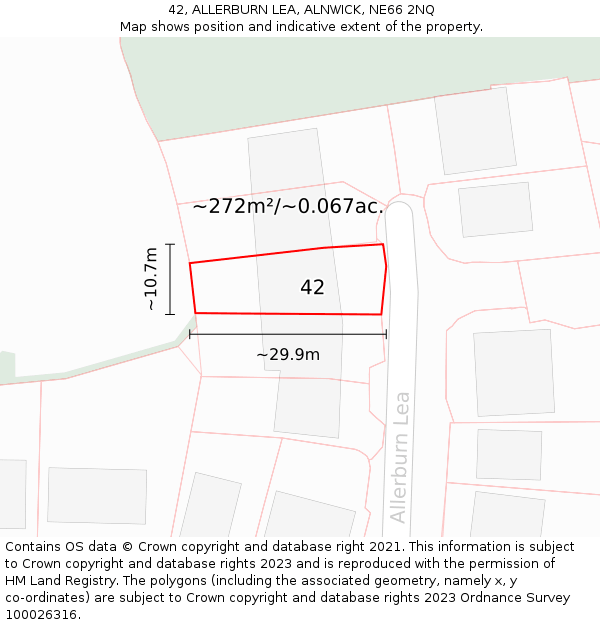 42, ALLERBURN LEA, ALNWICK, NE66 2NQ: Plot and title map