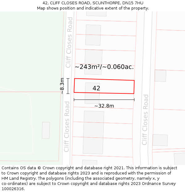 42, CLIFF CLOSES ROAD, SCUNTHORPE, DN15 7HU: Plot and title map