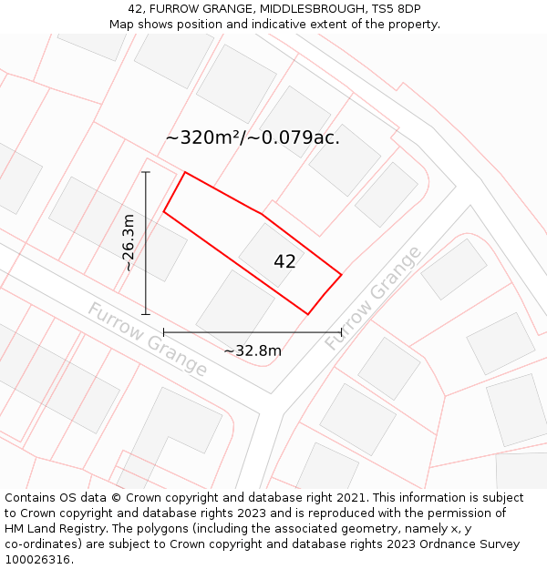 42, FURROW GRANGE, MIDDLESBROUGH, TS5 8DP: Plot and title map