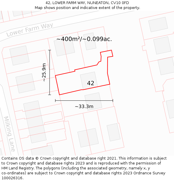42, LOWER FARM WAY, NUNEATON, CV10 0FD: Plot and title map