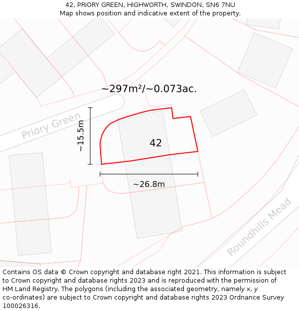 42, PRIORY GREEN, HIGHWORTH, SWINDON, SN6 7NU: Plot and title map