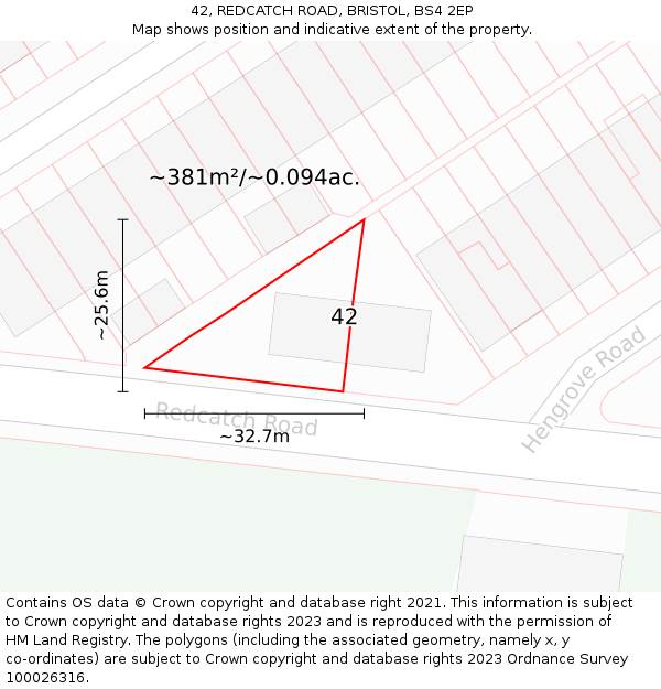 42, REDCATCH ROAD, BRISTOL, BS4 2EP: Plot and title map