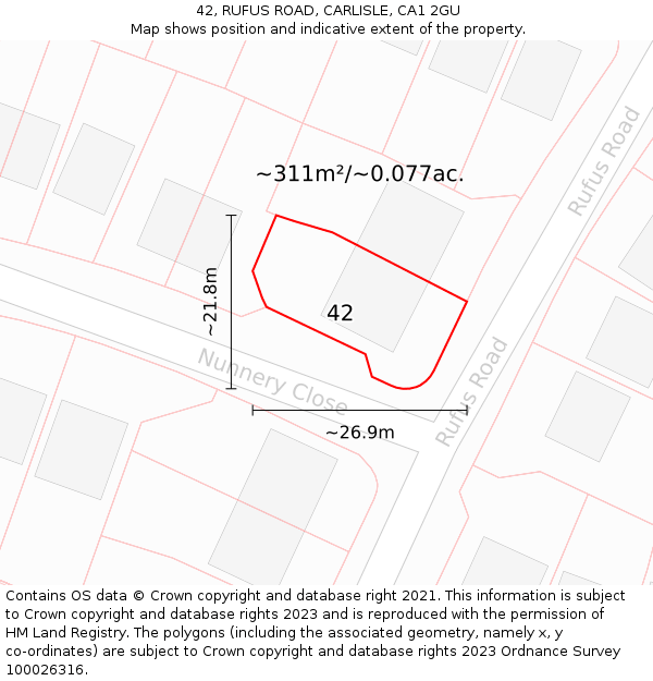 42, RUFUS ROAD, CARLISLE, CA1 2GU: Plot and title map