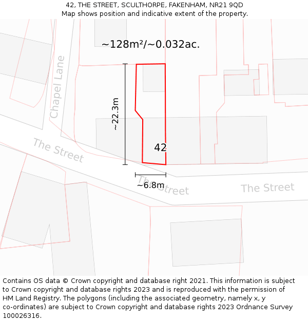42, THE STREET, SCULTHORPE, FAKENHAM, NR21 9QD: Plot and title map