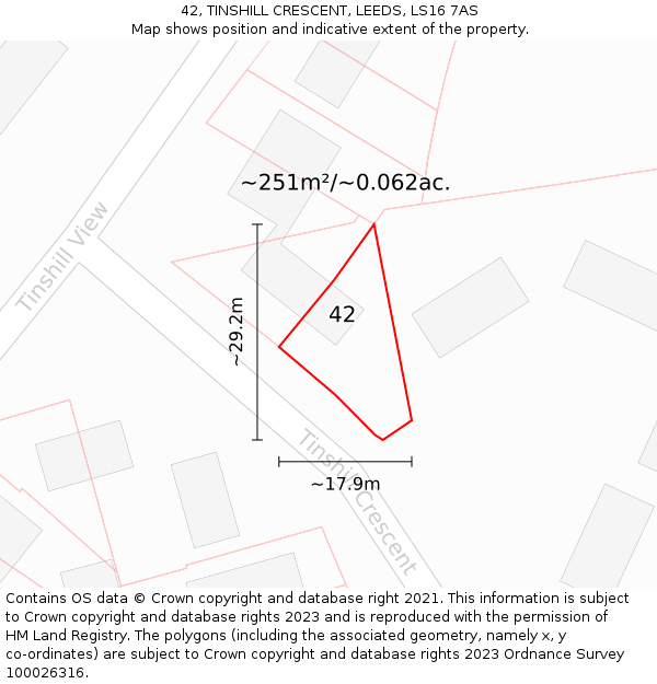42, TINSHILL CRESCENT, LEEDS, LS16 7AS: Plot and title map