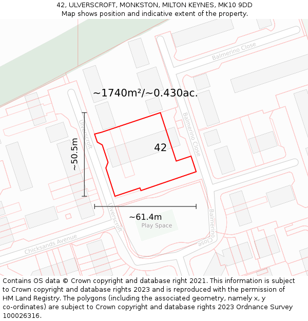 42, ULVERSCROFT, MONKSTON, MILTON KEYNES, MK10 9DD: Plot and title map