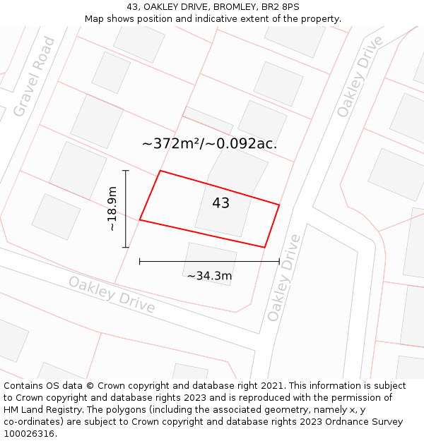 43, OAKLEY DRIVE, BROMLEY, BR2 8PS: Plot and title map