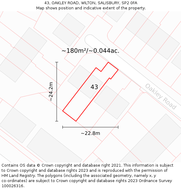 43, OAKLEY ROAD, WILTON, SALISBURY, SP2 0FA: Plot and title map