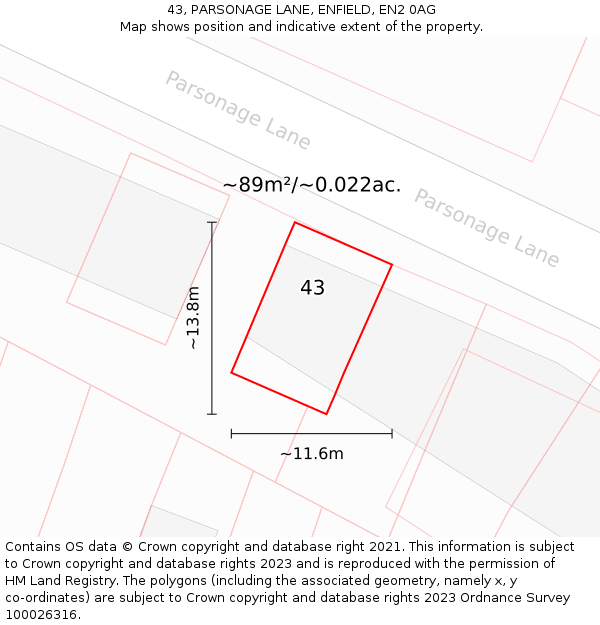 43, PARSONAGE LANE, ENFIELD, EN2 0AG: Plot and title map