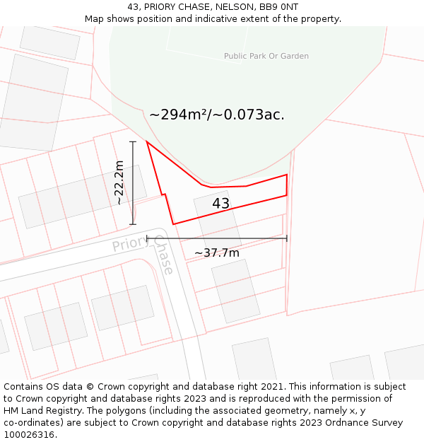 43, PRIORY CHASE, NELSON, BB9 0NT: Plot and title map