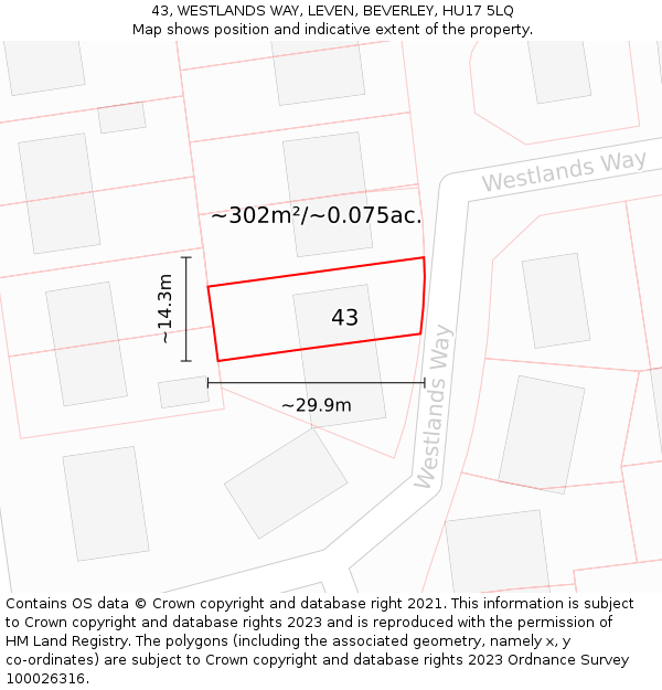 43, WESTLANDS WAY, LEVEN, BEVERLEY, HU17 5LQ: Plot and title map