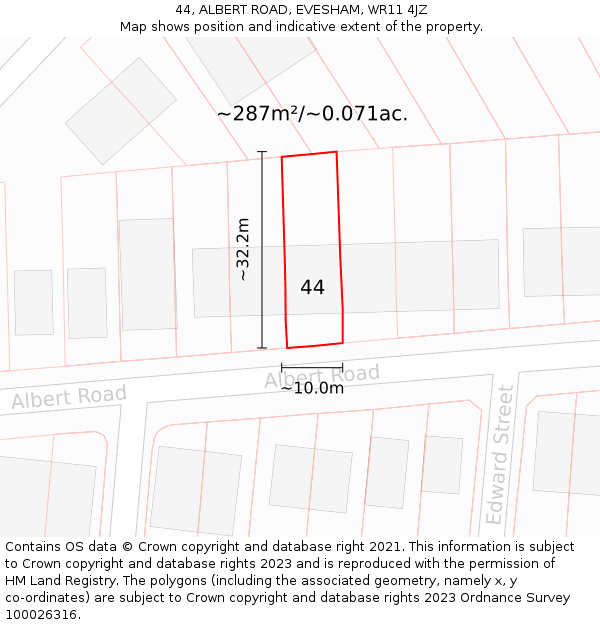 44, ALBERT ROAD, EVESHAM, WR11 4JZ: Plot and title map