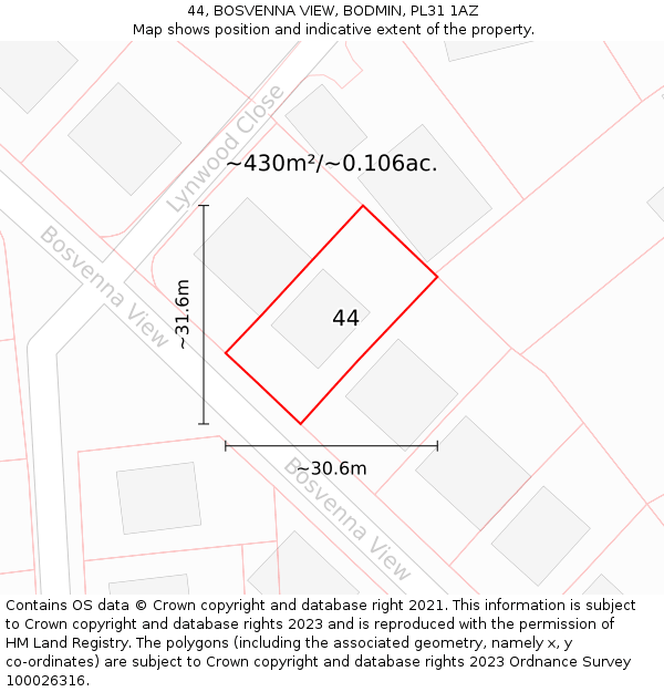 44, BOSVENNA VIEW, BODMIN, PL31 1AZ: Plot and title map