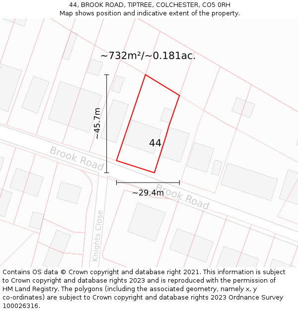 44, BROOK ROAD, TIPTREE, COLCHESTER, CO5 0RH: Plot and title map