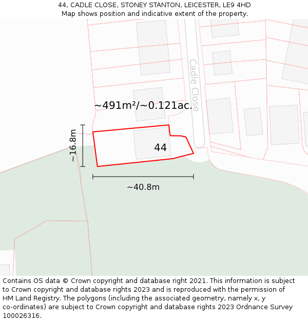 44, CADLE CLOSE, STONEY STANTON, LEICESTER, LE9 4HD: Plot and title map