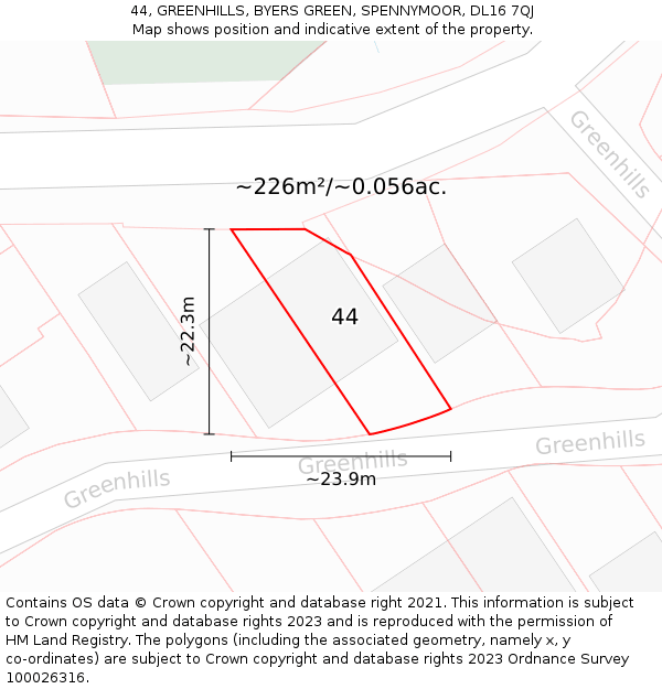 44, GREENHILLS, BYERS GREEN, SPENNYMOOR, DL16 7QJ: Plot and title map