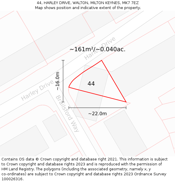 44, HARLEY DRIVE, WALTON, MILTON KEYNES, MK7 7EZ: Plot and title map