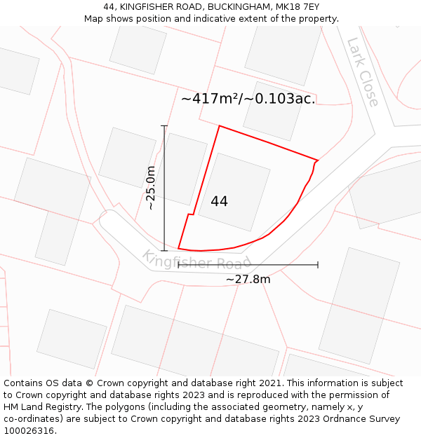 44, KINGFISHER ROAD, BUCKINGHAM, MK18 7EY: Plot and title map