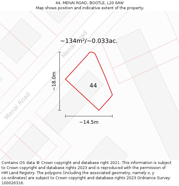 44, MENAI ROAD, BOOTLE, L20 6AW: Plot and title map