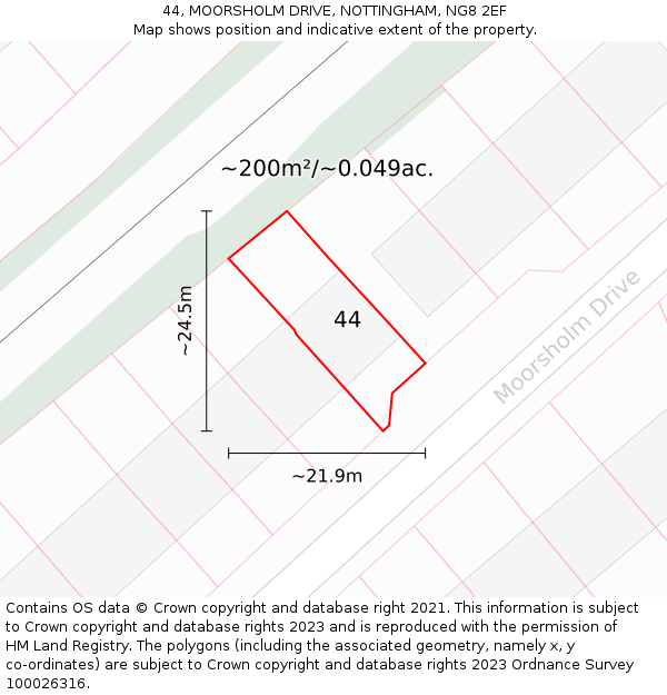 44, MOORSHOLM DRIVE, NOTTINGHAM, NG8 2EF: Plot and title map