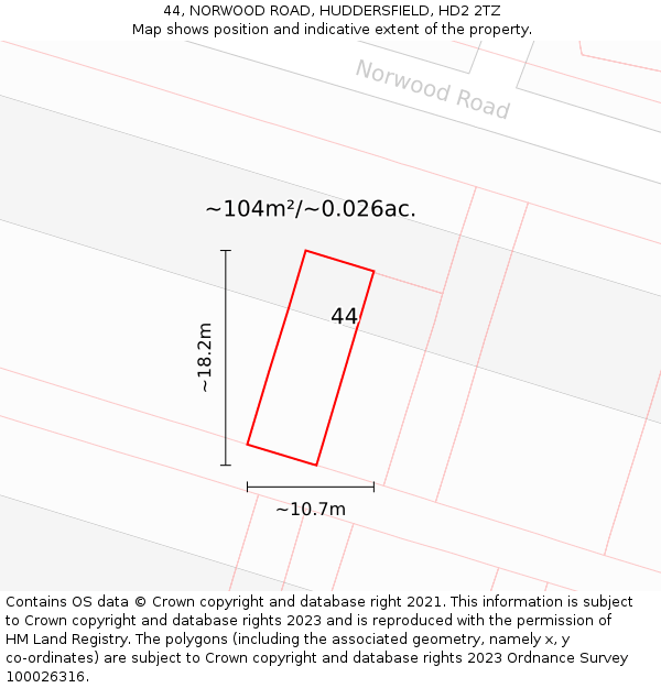44, NORWOOD ROAD, HUDDERSFIELD, HD2 2TZ: Plot and title map