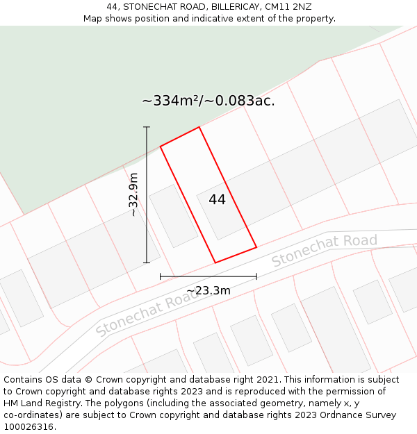 44, STONECHAT ROAD, BILLERICAY, CM11 2NZ: Plot and title map