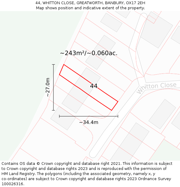 44, WHITTON CLOSE, GREATWORTH, BANBURY, OX17 2EH: Plot and title map