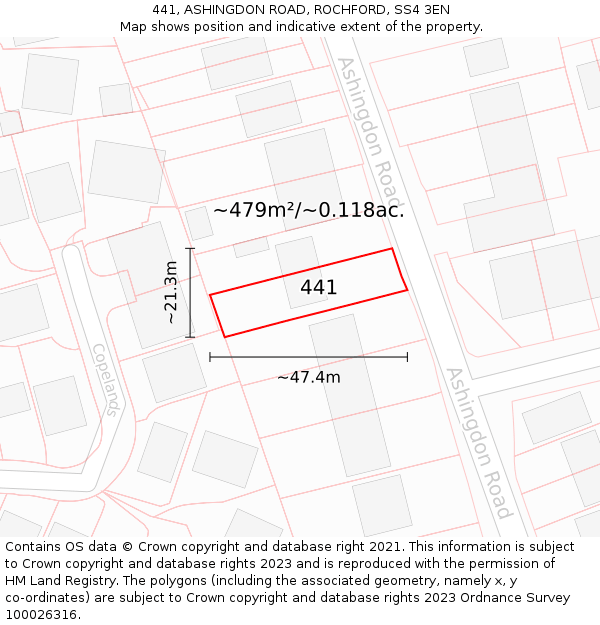 441, ASHINGDON ROAD, ROCHFORD, SS4 3EN: Plot and title map